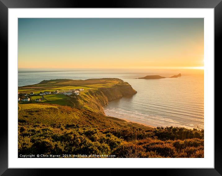 Rhossilli Bay Gower Wales at sunset Framed Mounted Print by Chris Warren