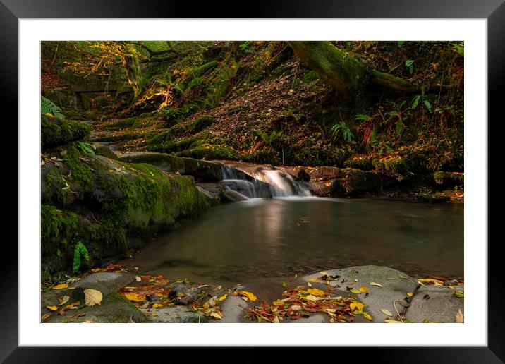 Clydachs Sunlit waterfalls in autumn Framed Mounted Print by Eric Pearce AWPF