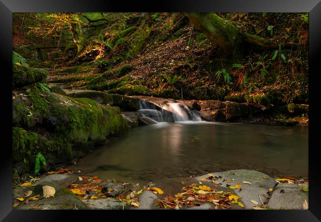 Clydachs Sunlit waterfalls in autumn Framed Print by Eric Pearce AWPF