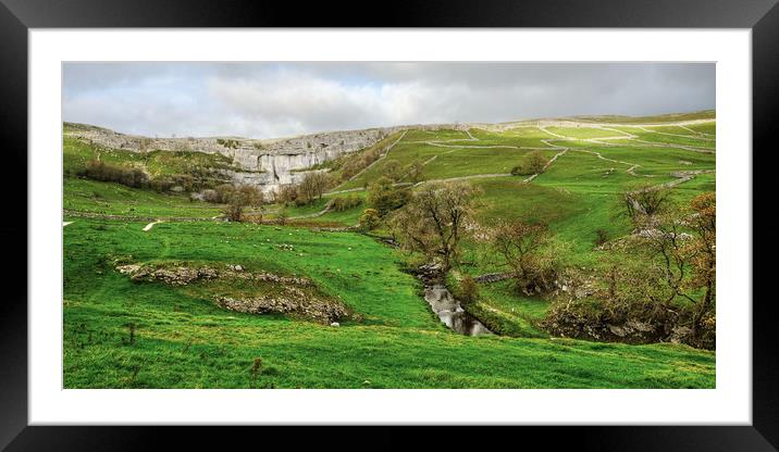 Malham Cove and hills Framed Mounted Print by Diana Mower