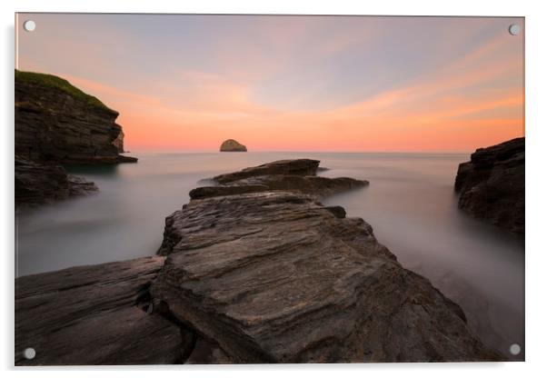 Sunrise Trebarwith Strand Acrylic by CHRIS BARNARD