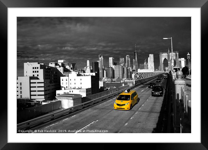 Brooklyn Bridge Taxi  Framed Mounted Print by Rob Hawkins
