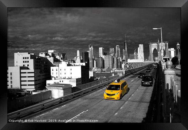 Brooklyn Bridge Taxi  Framed Print by Rob Hawkins