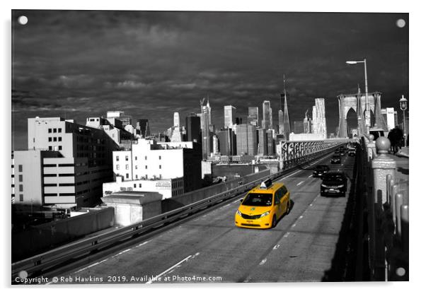 Brooklyn Bridge Taxi  Acrylic by Rob Hawkins