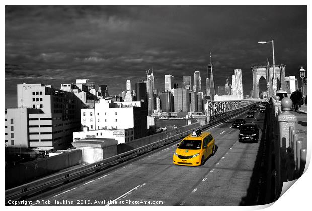 Brooklyn Bridge Taxi  Print by Rob Hawkins
