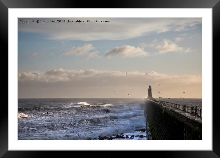 Rough Seas  by Tynemouth Pier (2) Framed Mounted Print by Jim Jones