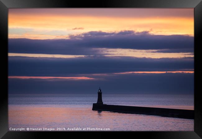Tynemouth Lighthouse sunrise  Framed Print by Hannan Images