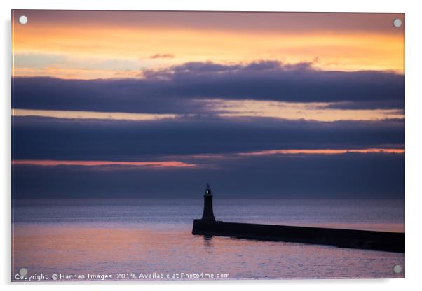 Tynemouth Lighthouse sunrise  Acrylic by Hannan Images