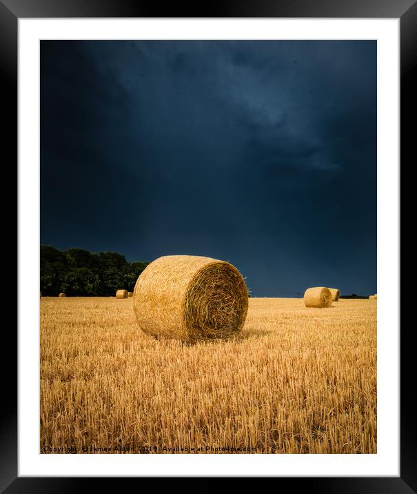 Summer Thunder Storm over the Hay bails Framed Mounted Print by James Aston