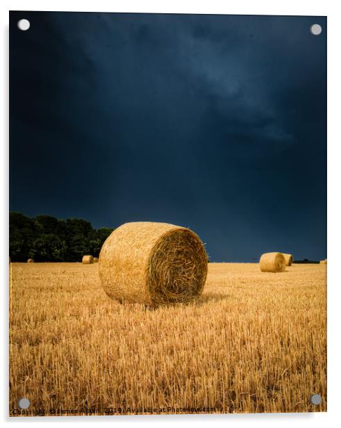 Summer Thunder Storm over the Hay bails Acrylic by James Aston
