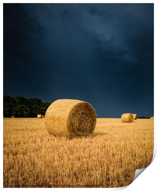 Summer Thunder Storm over the Hay bails Print by James Aston