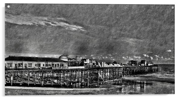 Hastings Pier After The Fire, Vintage Style Acrylic by Dawn O'Connor