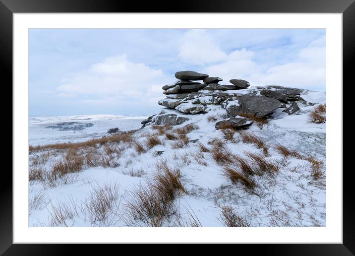Winter scene on Stowes Hill, Bodmin Moor Cornwall Framed Mounted Print by CHRIS BARNARD