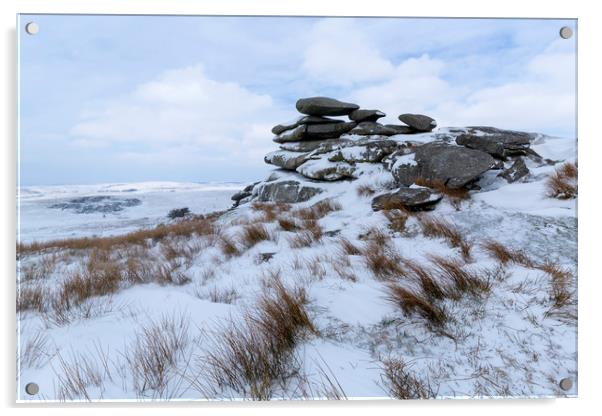 Winter scene on Stowes Hill, Bodmin Moor Cornwall Acrylic by CHRIS BARNARD