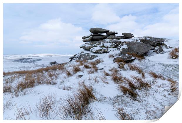 Winter scene on Stowes Hill, Bodmin Moor Cornwall Print by CHRIS BARNARD