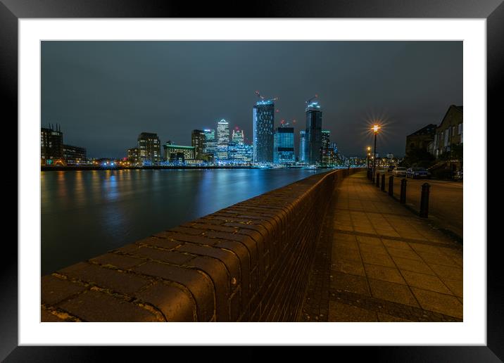 Isle of Dogs London at night Framed Mounted Print by Mark Hawkes