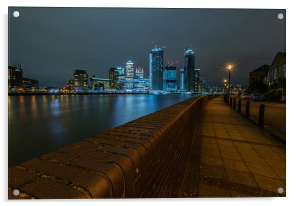 Isle of Dogs London at night Acrylic by Mark Hawkes