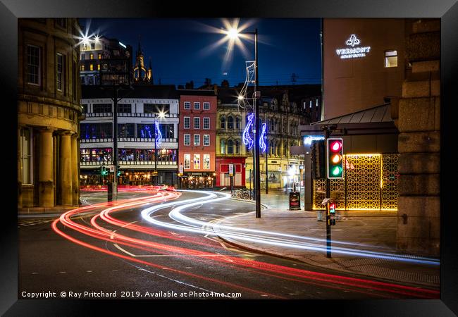 Newcastle Quayside Light Trails Framed Print by Ray Pritchard