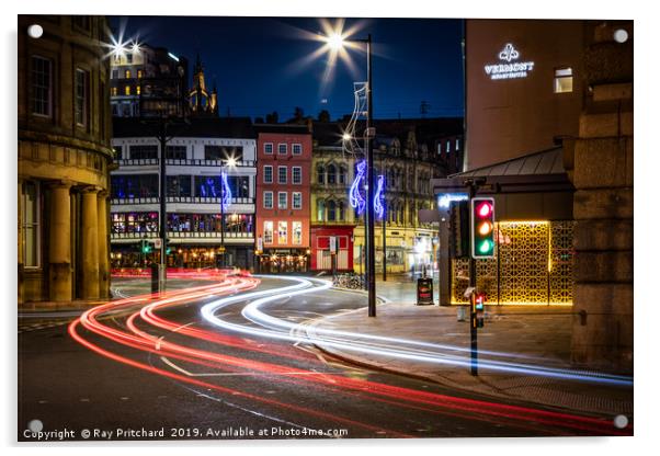 Newcastle Quayside Light Trails Acrylic by Ray Pritchard