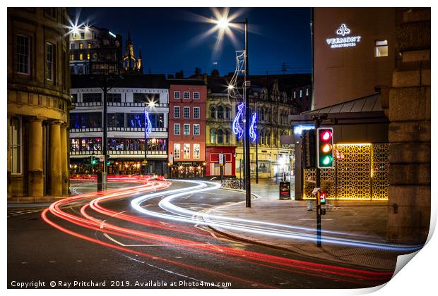 Newcastle Quayside Light Trails Print by Ray Pritchard