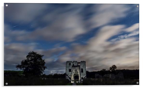 Moonlit clouds over Baconsthorpe castle Acrylic by Gary Pearson