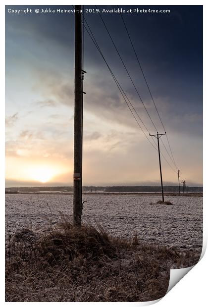 Telephone Lines Crossing The Fields Print by Jukka Heinovirta