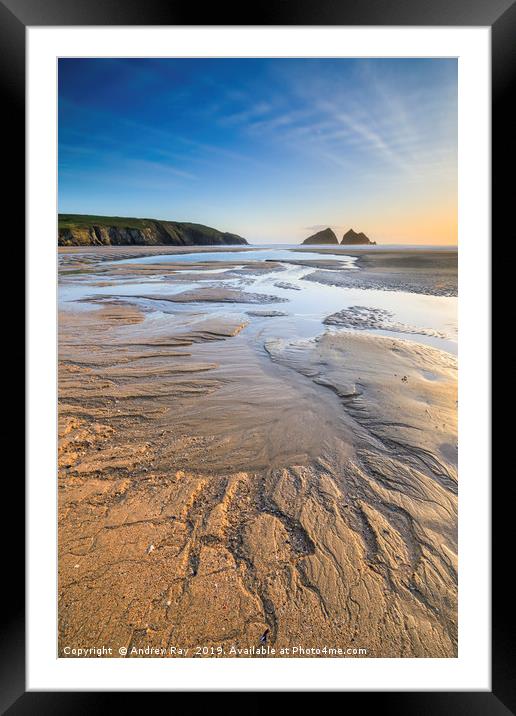 Late light at Holywell Bay Framed Mounted Print by Andrew Ray