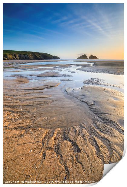Late light at Holywell Bay Print by Andrew Ray