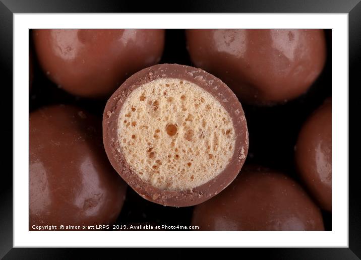 Chocolate honeycomb sweet close up Framed Mounted Print by Simon Bratt LRPS