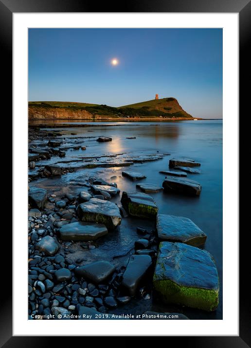 Moon over Kimmeridge Bay Framed Mounted Print by Andrew Ray