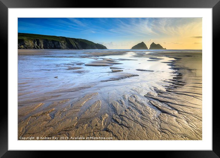 Sand patterns on Holywell Beach Framed Mounted Print by Andrew Ray
