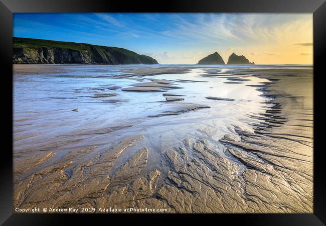 Sand patterns on Holywell Beach Framed Print by Andrew Ray