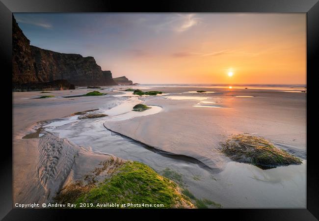 Sunset at Whipsiderry Beach Framed Print by Andrew Ray