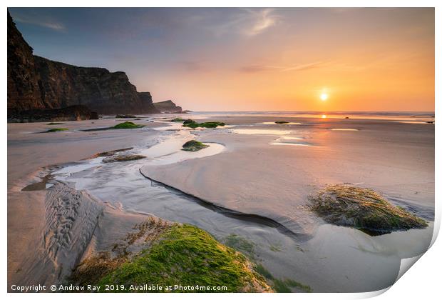 Sunset at Whipsiderry Beach Print by Andrew Ray