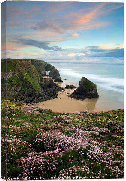 Sunset over the Bedruthan Steps Canvas Print by Andrew Ray
