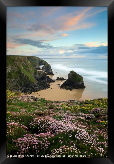 Sunset over the Bedruthan Steps Framed Print by Andrew Ray