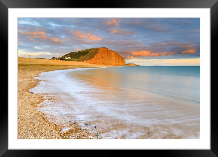 East cliff at sunset (West Bay) Framed Mounted Print by Andrew Ray