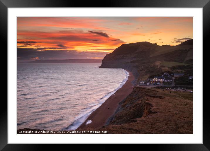 The Golden Cap and Seatown at sunset Framed Mounted Print by Andrew Ray