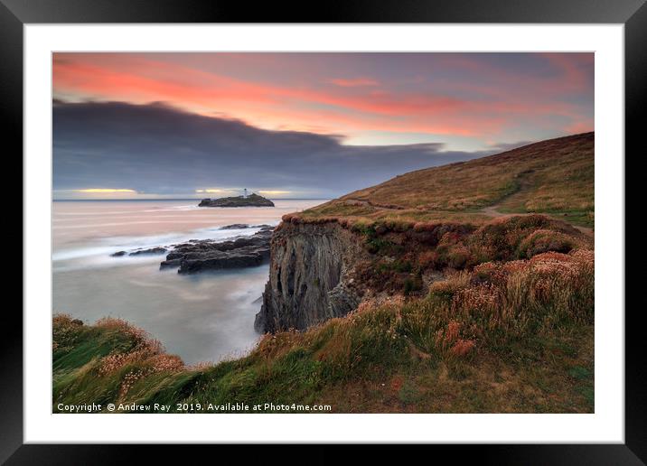 Clifftop at sunset (Godrevy) Framed Mounted Print by Andrew Ray