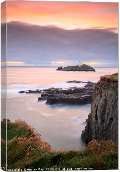 Sunset from the clifftop (Godrevy) Canvas Print by Andrew Ray