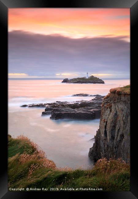 Sunset from the clifftop (Godrevy) Framed Print by Andrew Ray