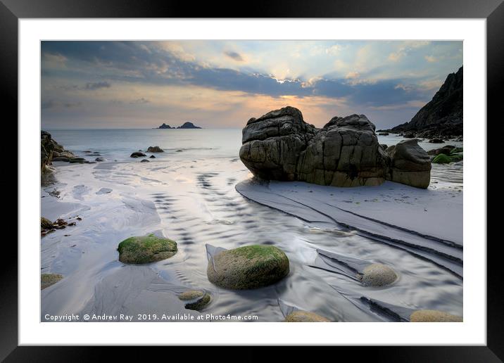 Towards the setting sun (Porth Nanven) Framed Mounted Print by Andrew Ray