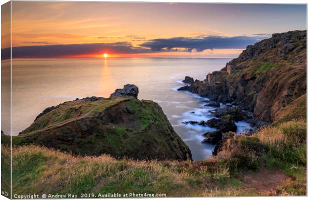 Setting sun at Botallack Canvas Print by Andrew Ray