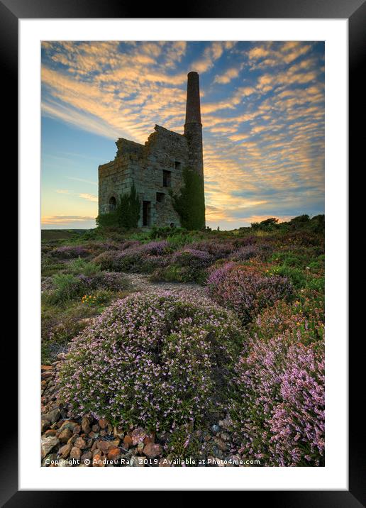 Cloud pattern over Tywarnhayle Engine House Framed Mounted Print by Andrew Ray