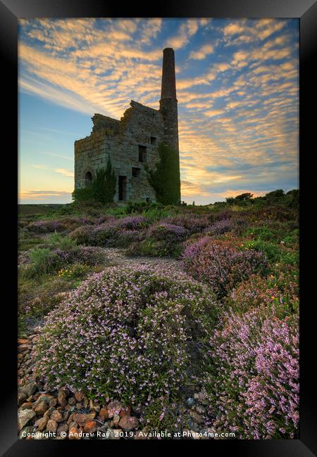 Cloud pattern over Tywarnhayle Engine House Framed Print by Andrew Ray