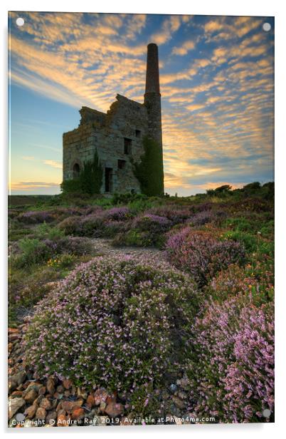 Cloud pattern over Tywarnhayle Engine House Acrylic by Andrew Ray