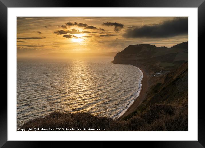 Towards the Golden Cap and setting sun Framed Mounted Print by Andrew Ray