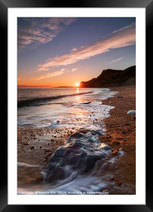 The setting sun from Eype Mouth Beach Framed Mounted Print by Andrew Ray