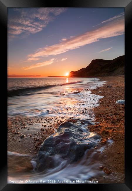 The setting sun from Eype Mouth Beach Framed Print by Andrew Ray