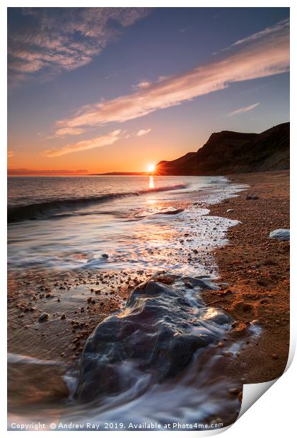 The setting sun from Eype Mouth Beach Print by Andrew Ray